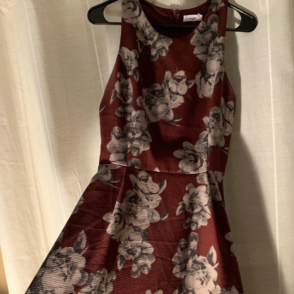 Maroon and grey/black floral dress - large